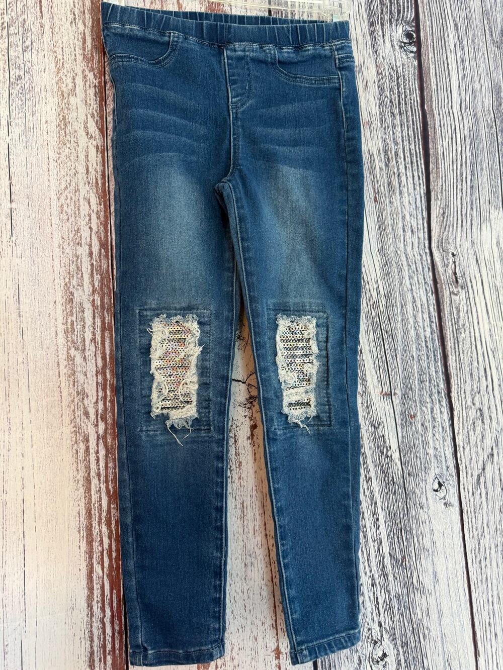 Fabkids Youth Jeggings Distressed Kness Silver Sequins Size 8